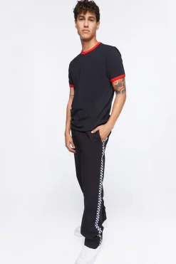 Checkered-Trim Drawstring Pants
