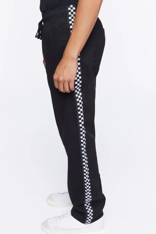 Checkered-Trim Drawstring Pants