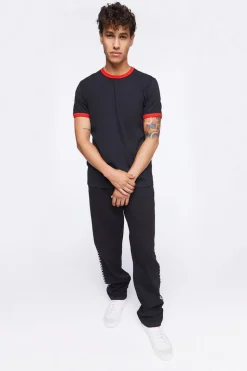 Checkered-Trim Drawstring Pants