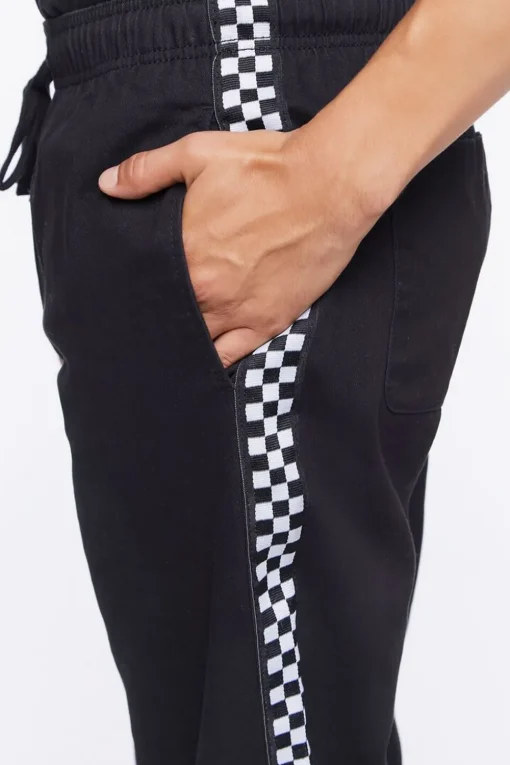 Checkered-Trim Drawstring Pants