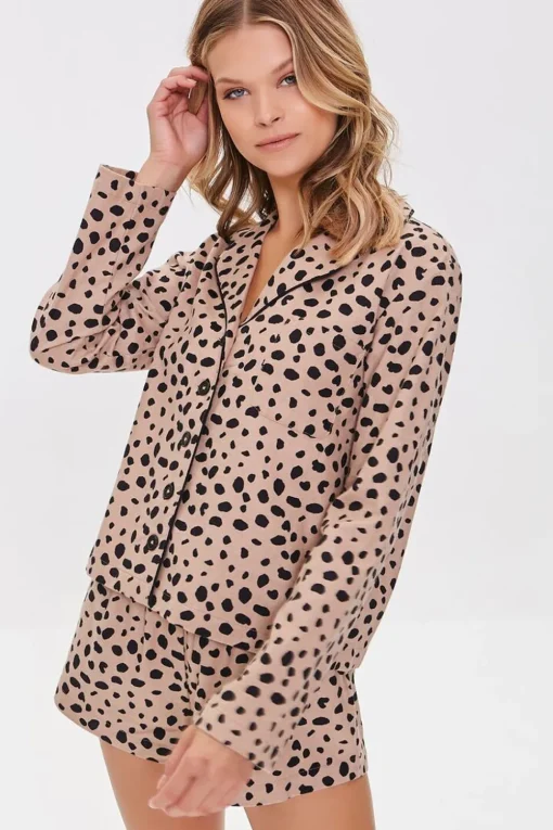 Cheetah Print Pajama Shirt & Shorts Set