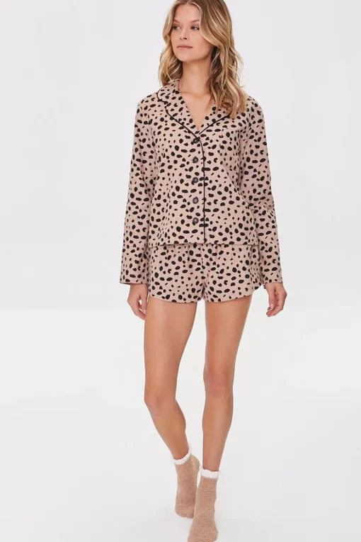 Cheetah Print Pajama Shirt & Shorts Set