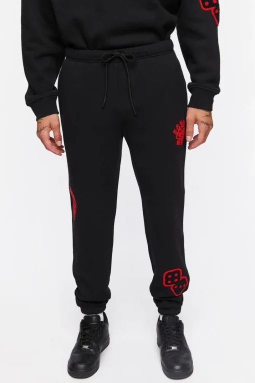 Chenille Eye Patch Drawstring Joggers
