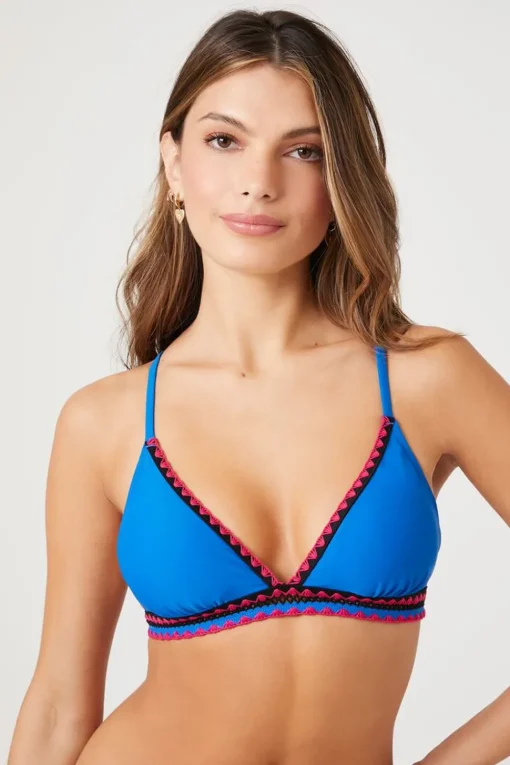 Chevron-Trim Bikini Top