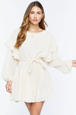 Chiffon Belted Flounce Mini Dress