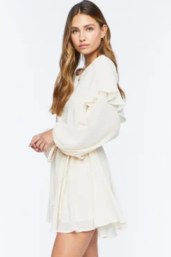Chiffon Belted Flounce Mini Dress