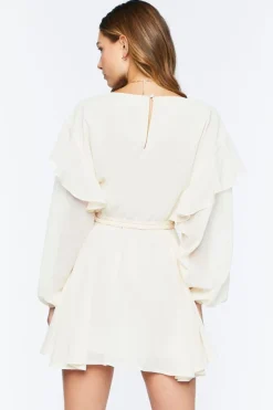 Chiffon Belted Flounce Mini Dress