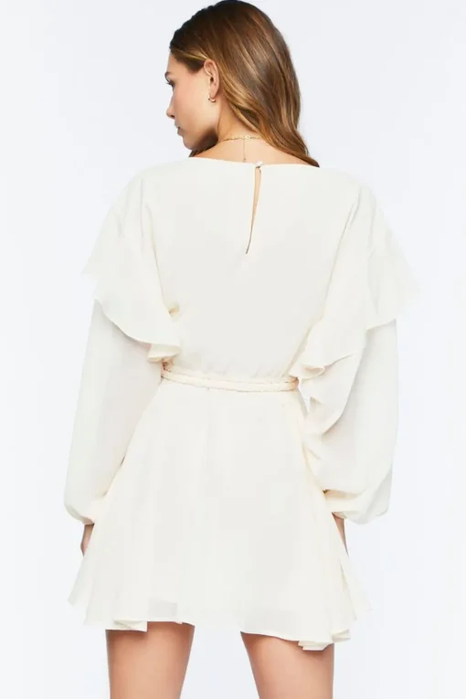 Chiffon Belted Flounce Mini Dress