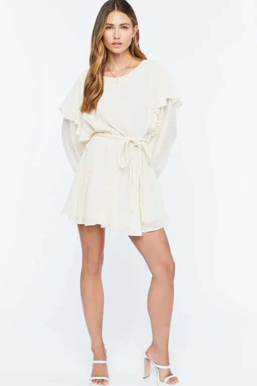 Chiffon Belted Flounce Mini Dress