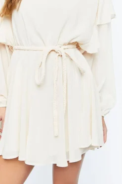 Chiffon Belted Flounce Mini Dress