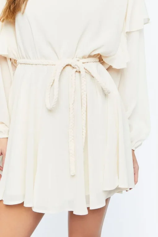 Chiffon Belted Flounce Mini Dress