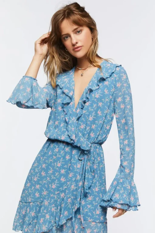 Chiffon Floral Print Mini Dress