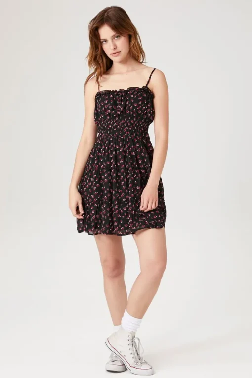 Chiffon Floral Print Mini Dress