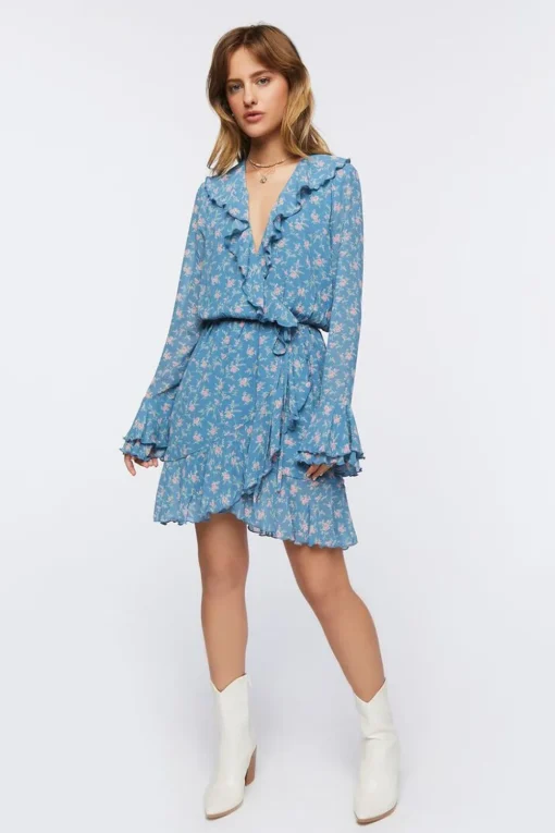 Chiffon Floral Print Mini Dress