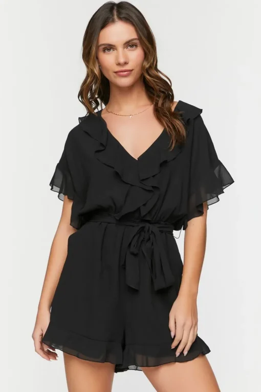 Chiffon Ruffle-Trim Romper