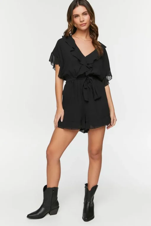 Chiffon Ruffle-Trim Romper