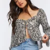 Chiffon Snake Print Split-Hem Top