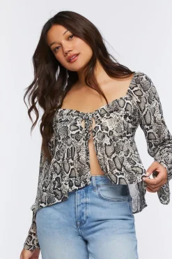Chiffon Snake Print Split-Hem Top