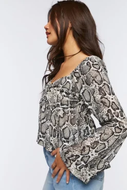 Chiffon Snake Print Split-Hem Top