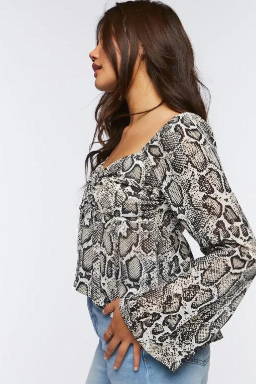 Chiffon Snake Print Split-Hem Top