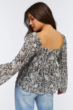 Chiffon Snake Print Split-Hem Top