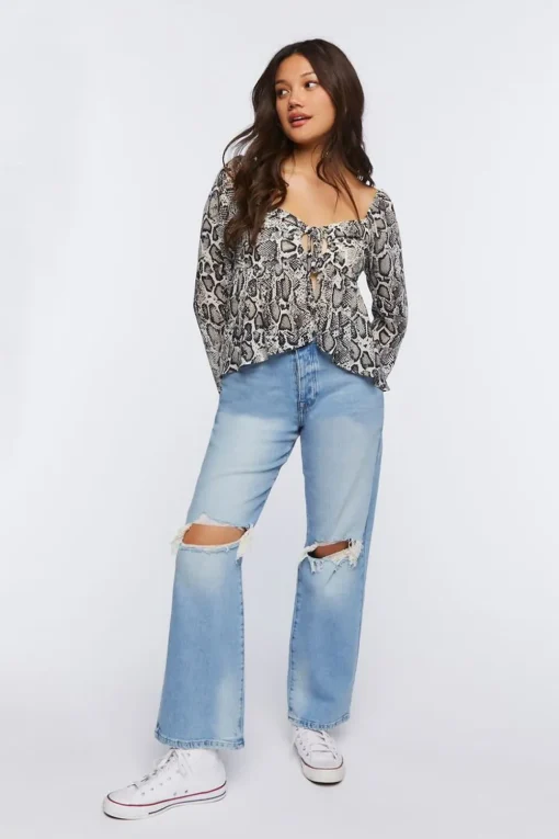 Chiffon Snake Print Split-Hem Top