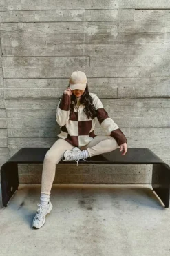Colorblock Checkered Half-Zip Sweater