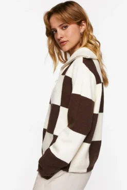 Colorblock Checkered Half-Zip Sweater