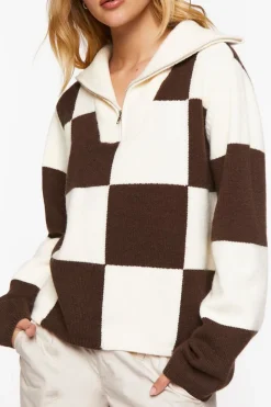 Colorblock Checkered Half-Zip Sweater