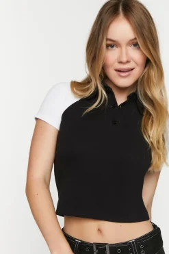 Colorblock Cropped Polo Shirt