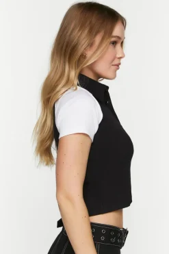 Colorblock Cropped Polo Shirt