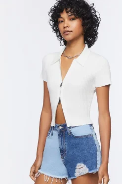 Colorblock Frayed Denim Shorts