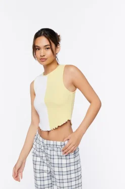 Colorblock Lettuce-Edge Crop Top