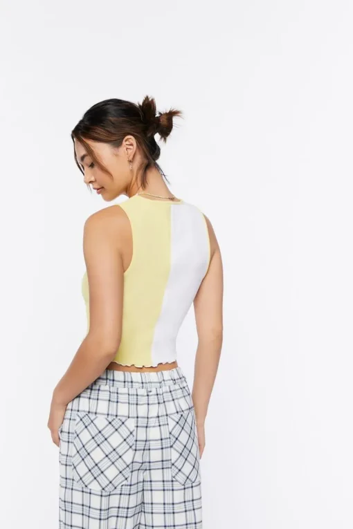 Colorblock Lettuce-Edge Crop Top