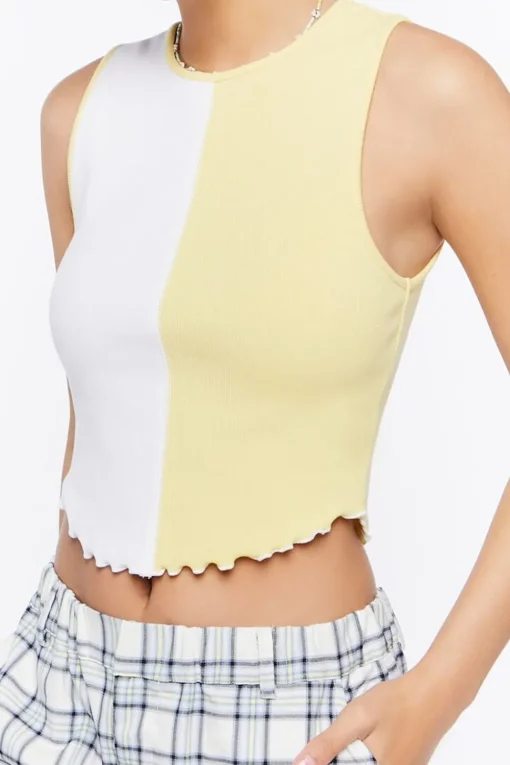 Colorblock Lettuce-Edge Crop Top