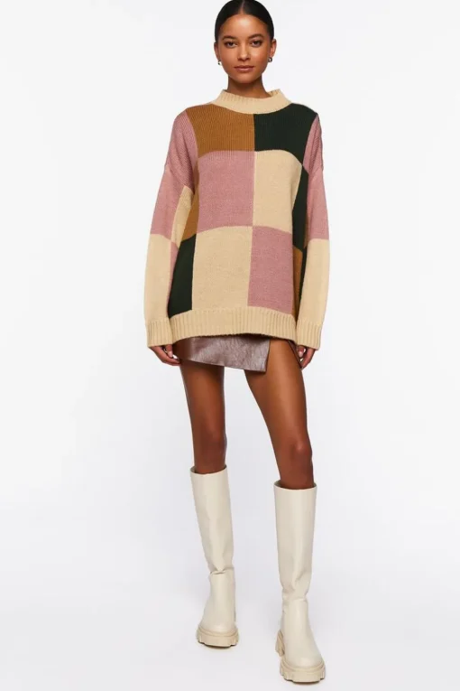 Colorblock Mock Neck Sweater