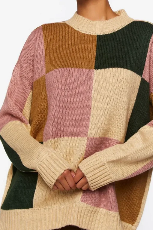 Colorblock Mock Neck Sweater