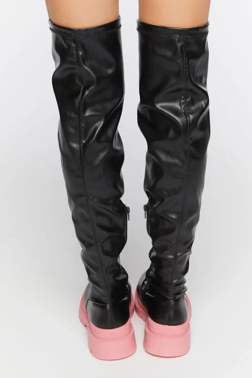 Colorblock Over-The-Knee Lug-Sole Boots
