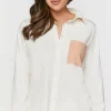 Colorblock Patch-Pocket Pajama Shirt