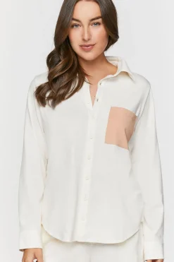 Colorblock Patch-Pocket Pajama Shirt