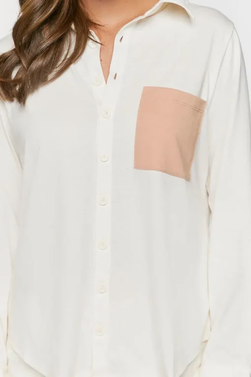 Colorblock Patch-Pocket Pajama Shirt
