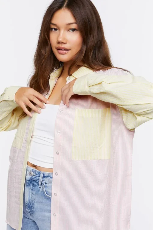 Colorblock Pinstriped Shirt