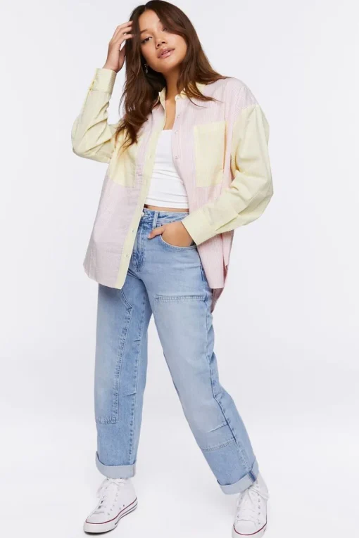 Colorblock Pinstriped Shirt