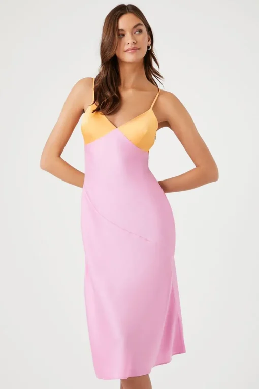 Colorblock Satin Slip Dress