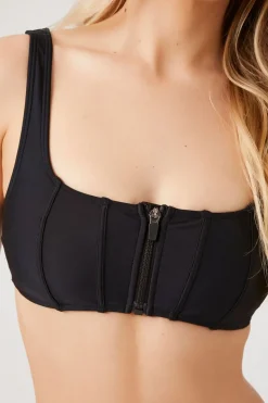 Colorblock Zip-Up Bikini Top