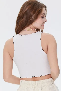 Contrasting Lettuce-Edge Crop Top