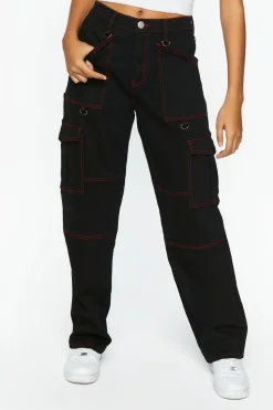 Contrast-Seam Cargo Straight-Leg Pants