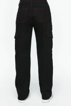 Contrast-Seam Cargo Straight-Leg Pants