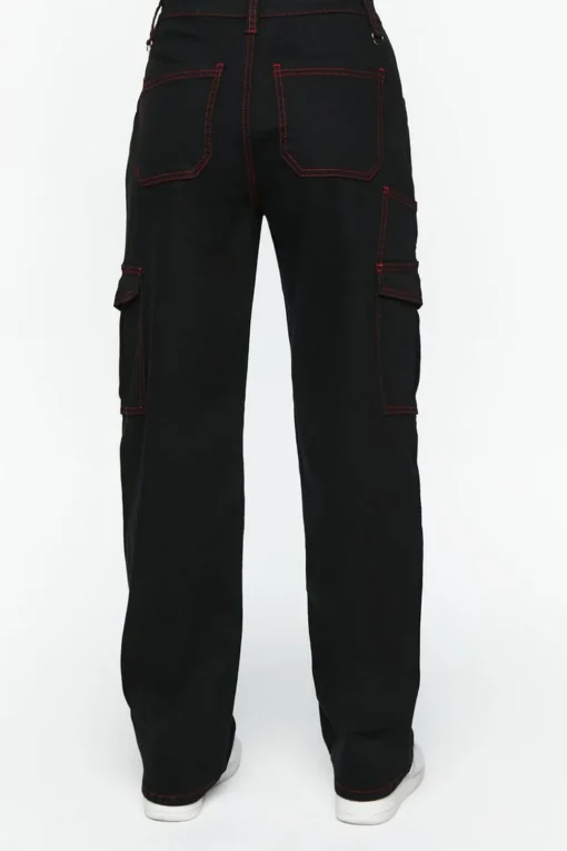 Contrast-Seam Cargo Straight-Leg Pants