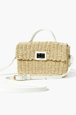 Contrast-Trim Basketwoven Crossbody Bag
